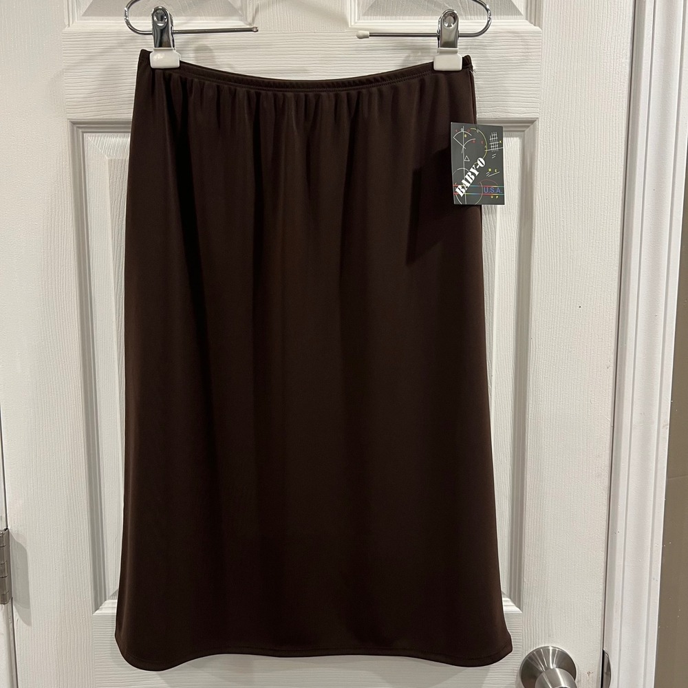 Baby O USA Womens Brown Midi Skirt Size 12 A-Line Modest‎ Elastic Waist